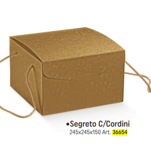 Scatola panettone segreto 24x24 h15 sfere oro c/cordini